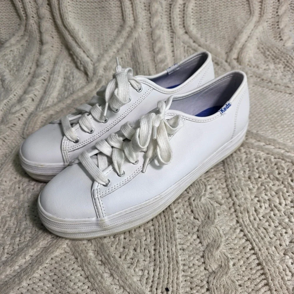 Keds Triple Kick Sneaker White Leather Platform‎ Womens 8.5 Excellent